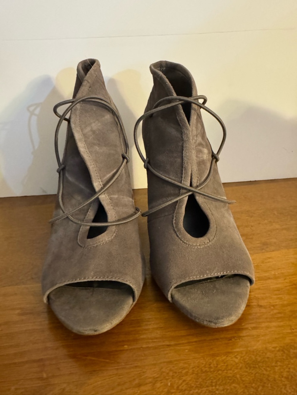 BCBGeneration Taupe Suede leather Lace-Up Peep Toe Booties